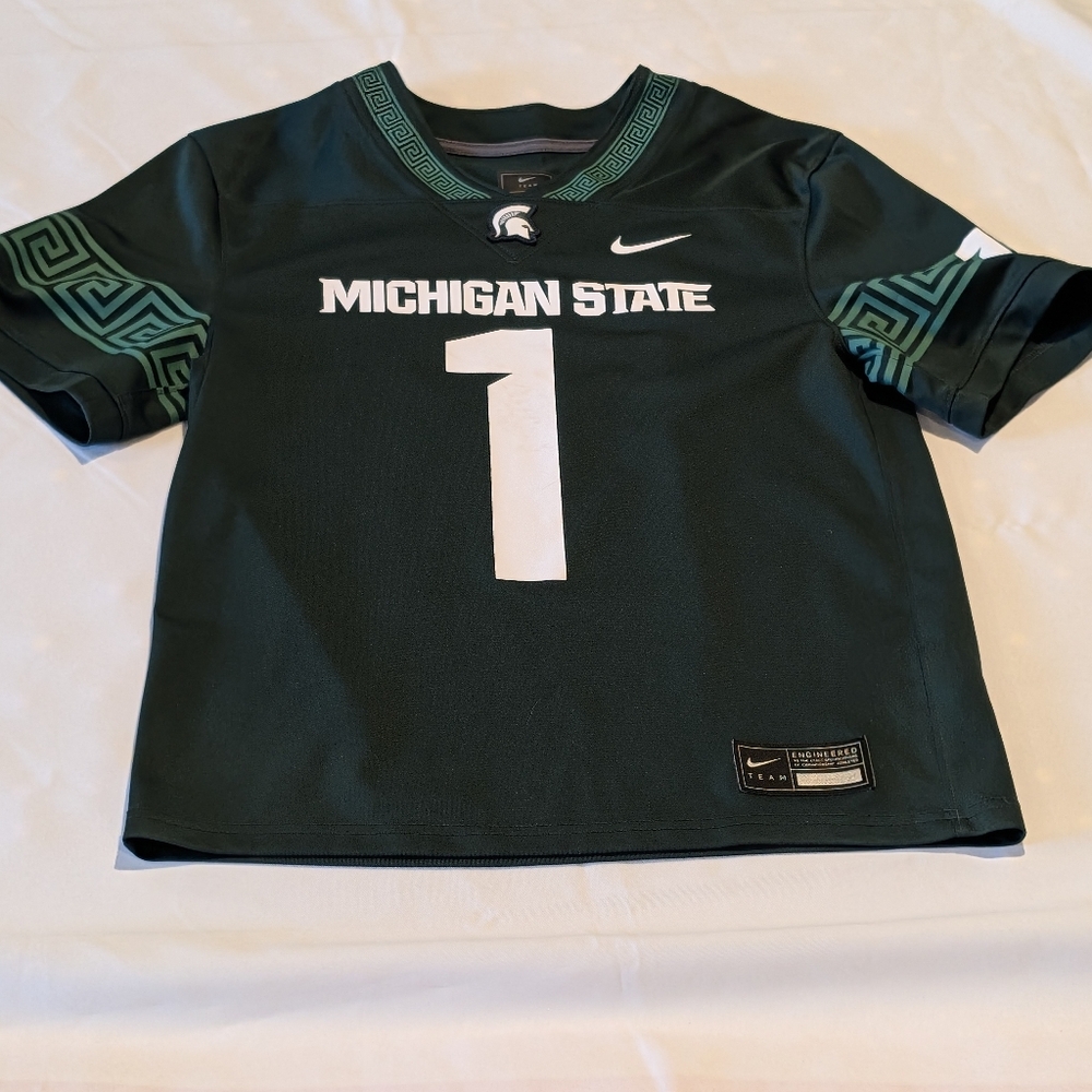 Nike Kids M Michigan State Dark Green Football Jersey with White #1